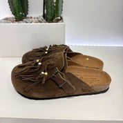 Sabot marrone perline oro e argento