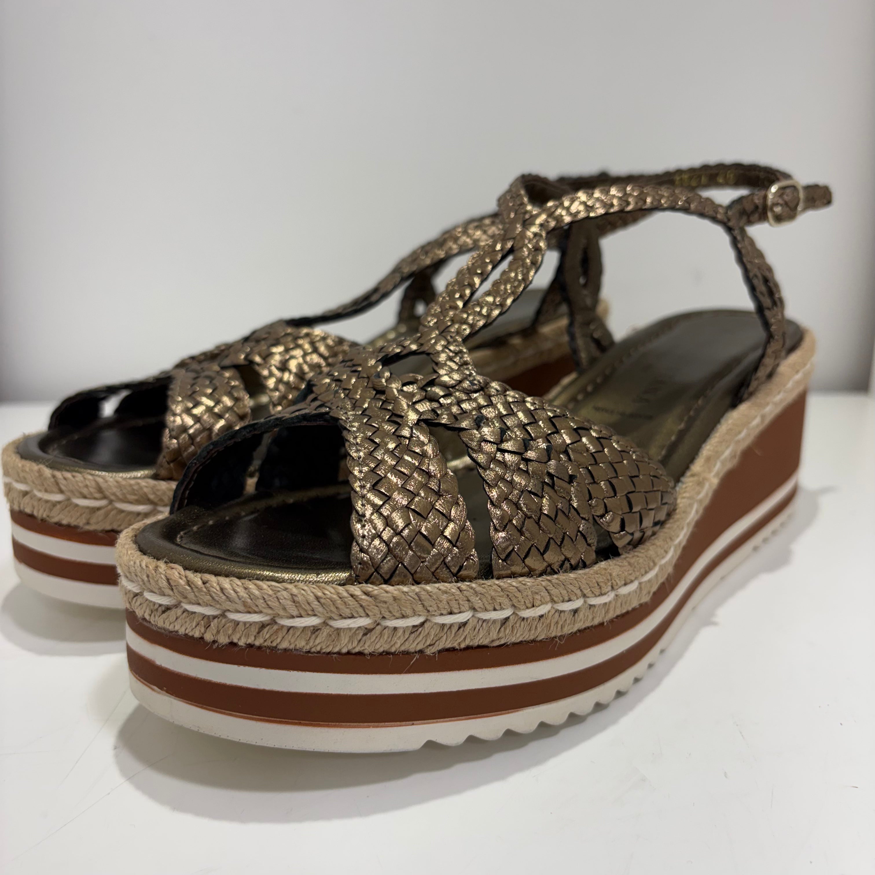 Pons Quintana sandalo zeppa intrecciato bronzo