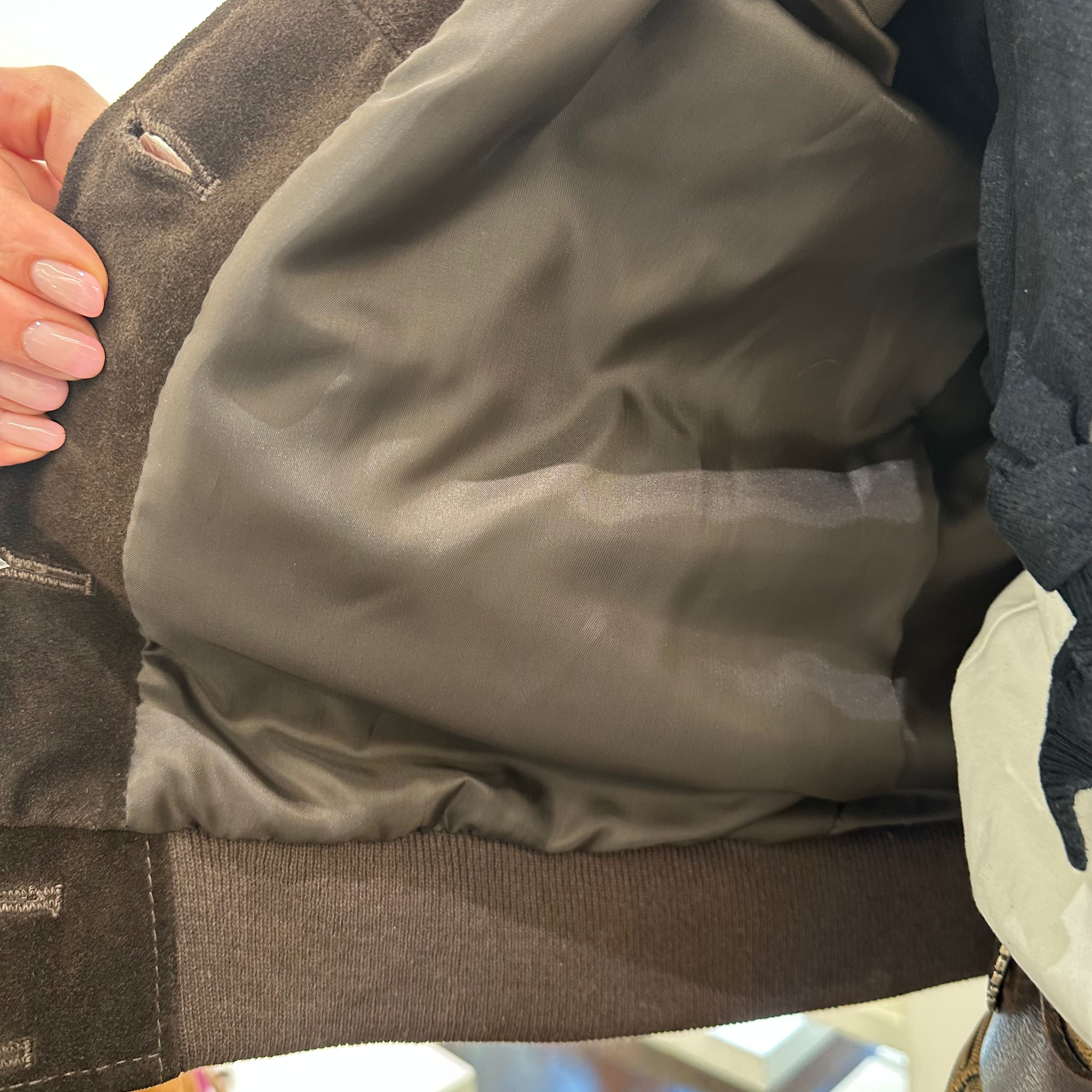 Giacca modello bomber vera pelle scamosciata color moro