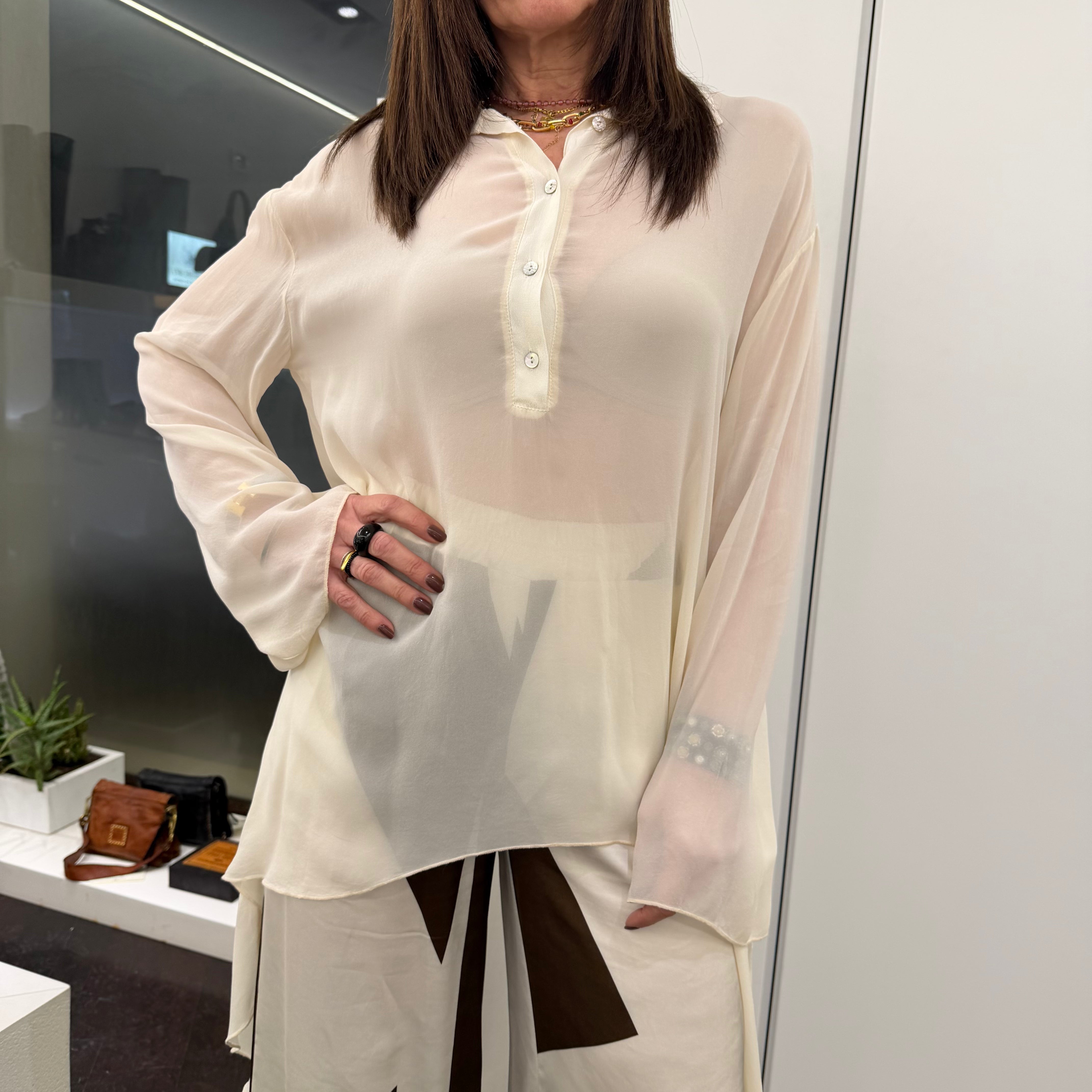 Camicia lunga color avena