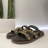 Ciabatta EMMA moro borchie oro strap