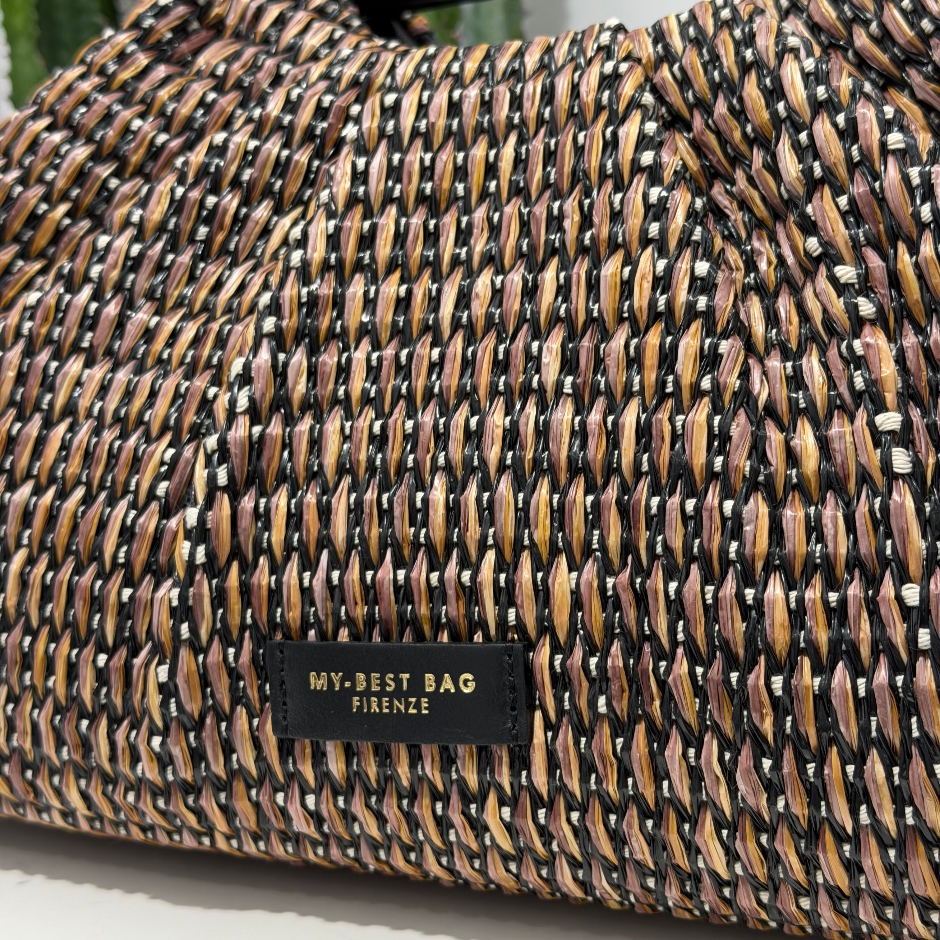 Borsa POUCH NERO RAFIA