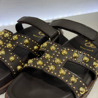 Ciabatta EMMA moro borchie oro strap