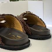 Sandalo ciabatta 2 FASCE basso intrecciate color moro