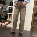 Pantalone jeans FIORI strass grigio