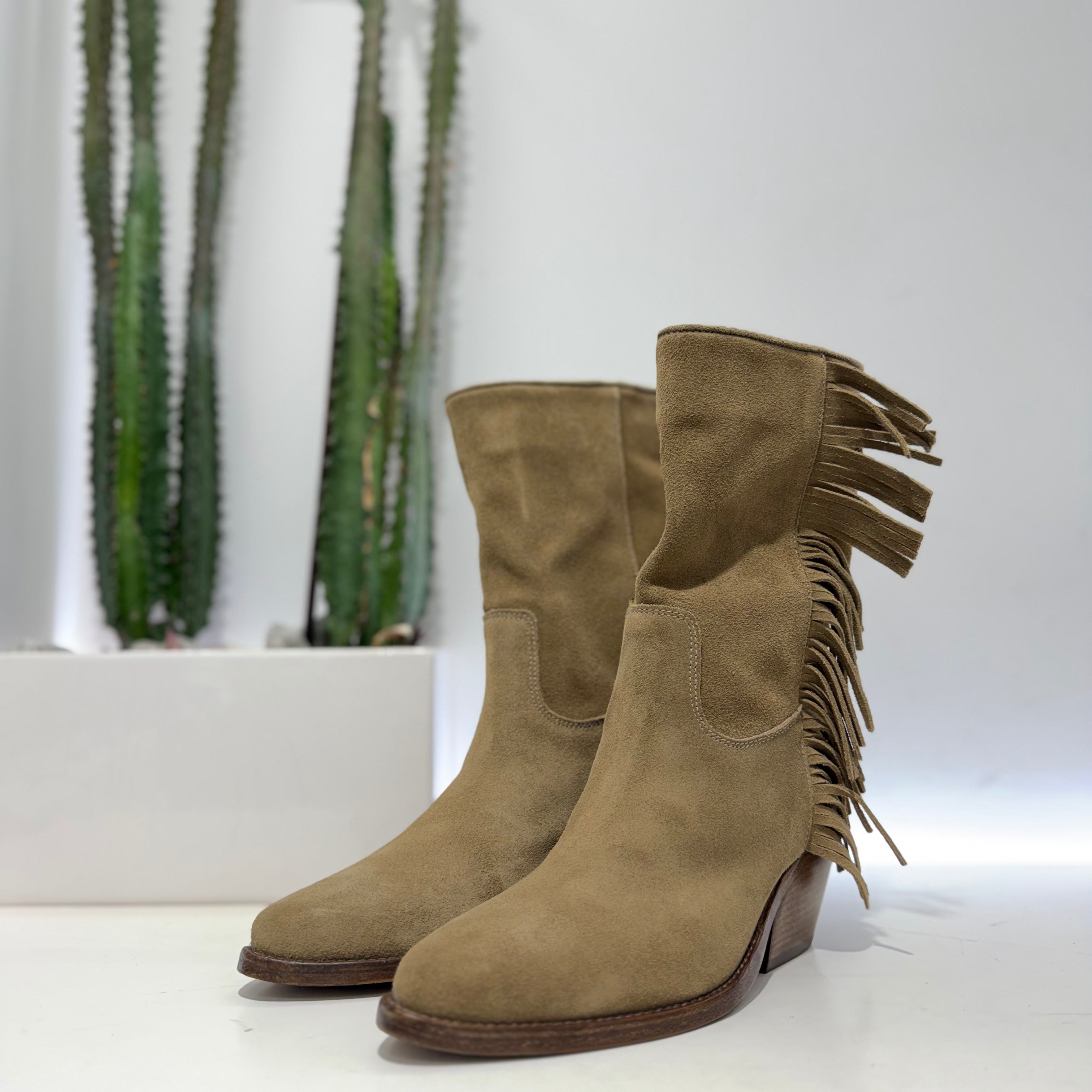 ENJOY stivaletto texano FRANGE scamosciato color sand