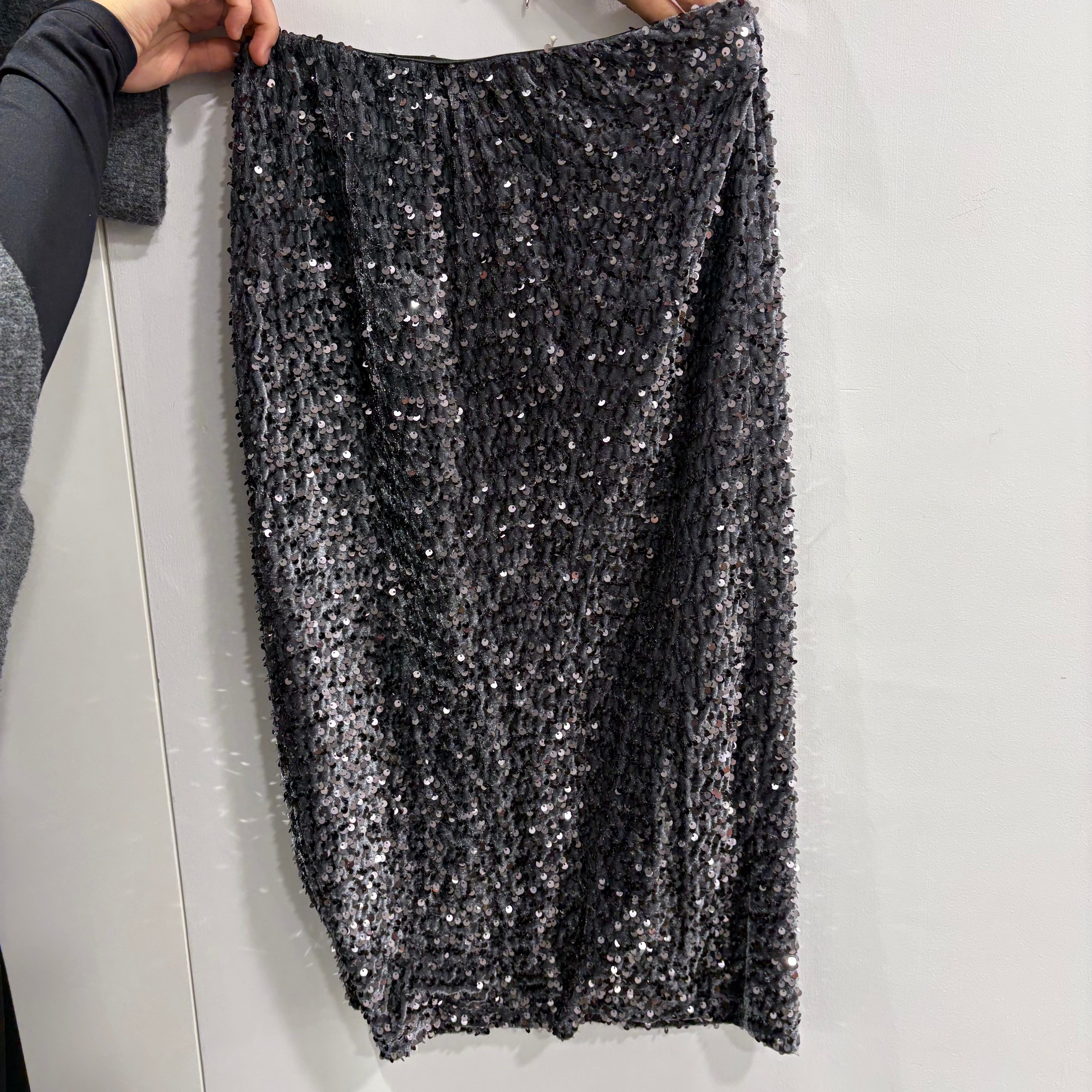 Gonna louguette paillettes grigio scuro/argento