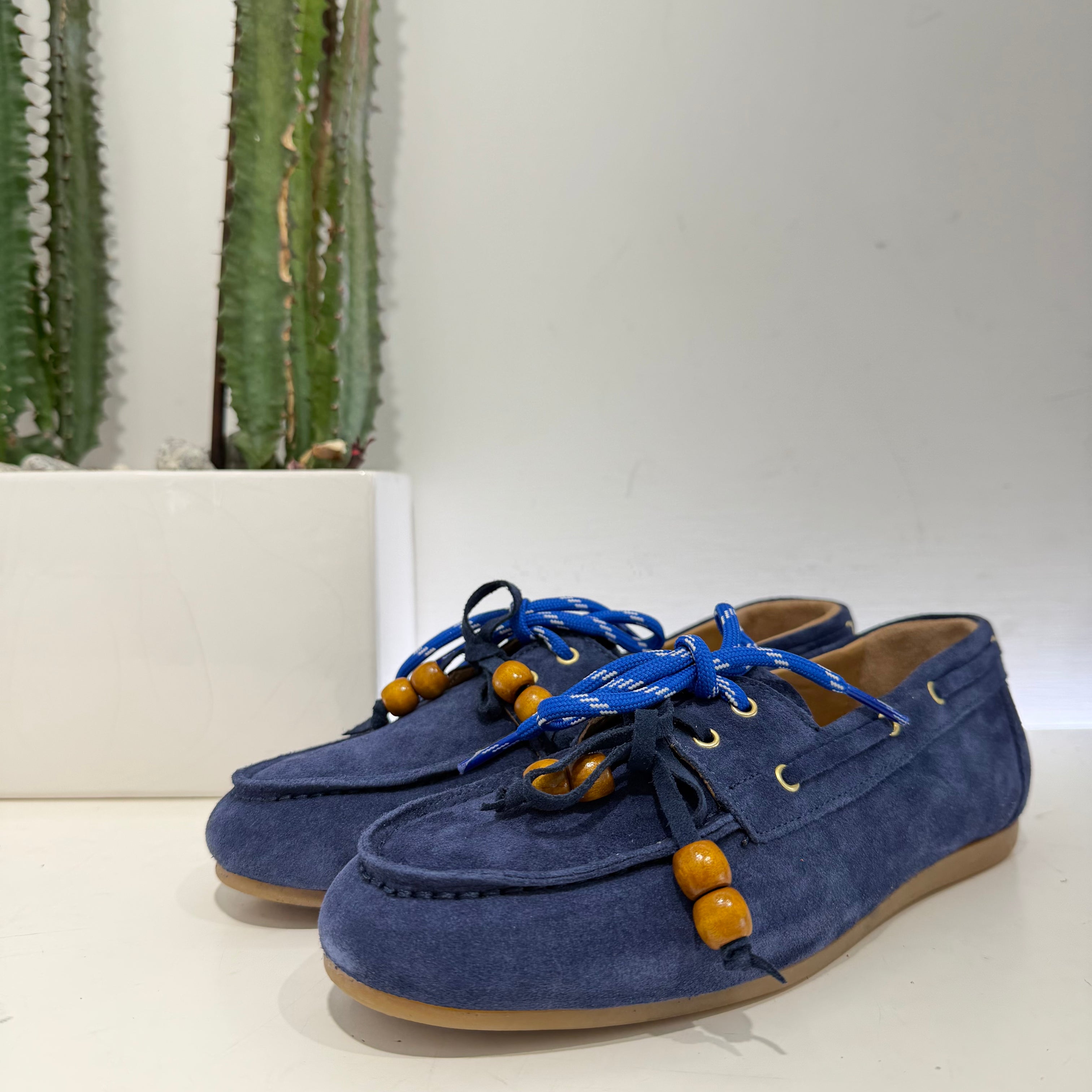 ANTICA BOTTEGA mocassino PERLINE suede blu