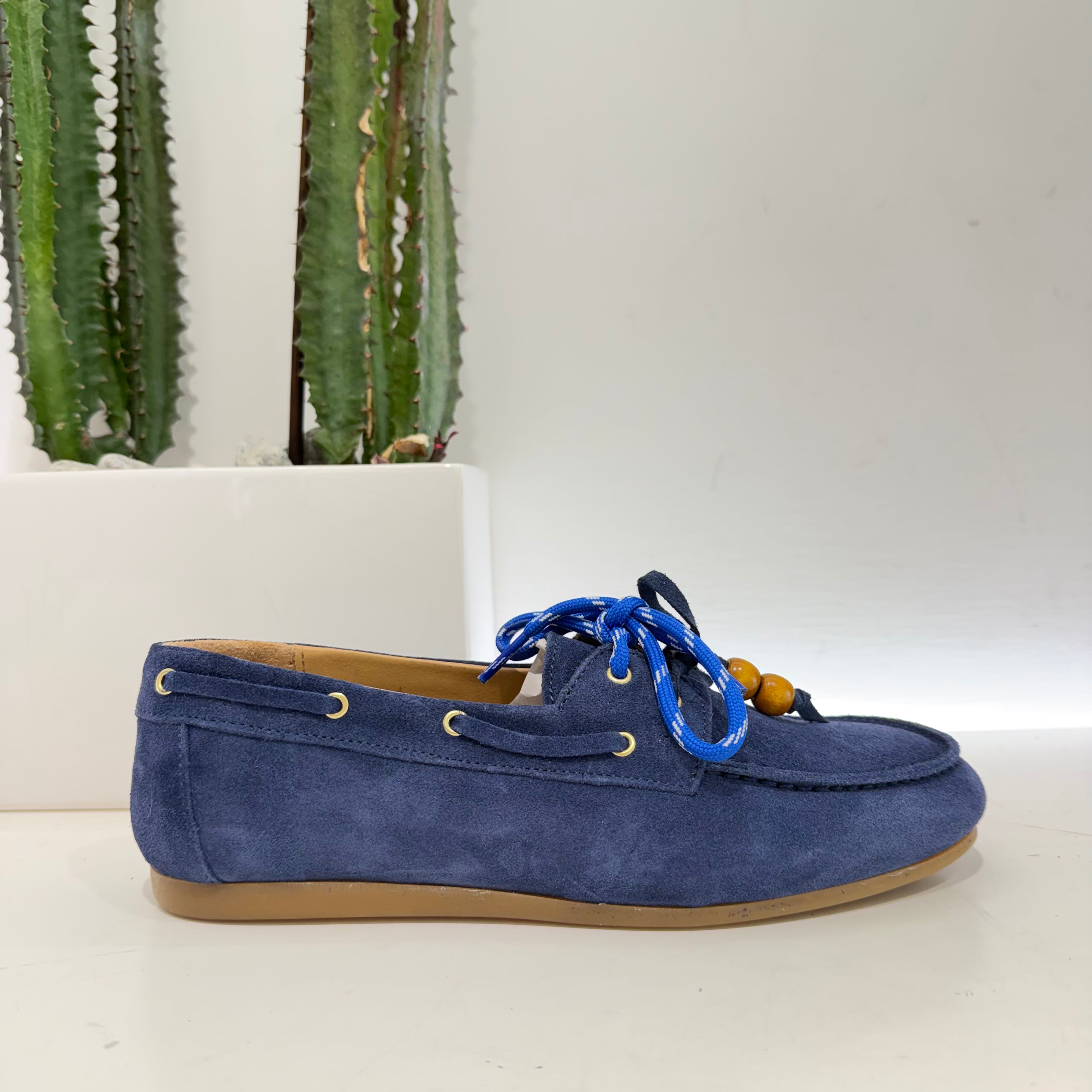 ANTICA BOTTEGA mocassino PERLINE suede blu