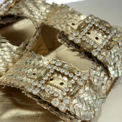 Sandalo ciabatta 2 FASCE basso intrecciate color oro