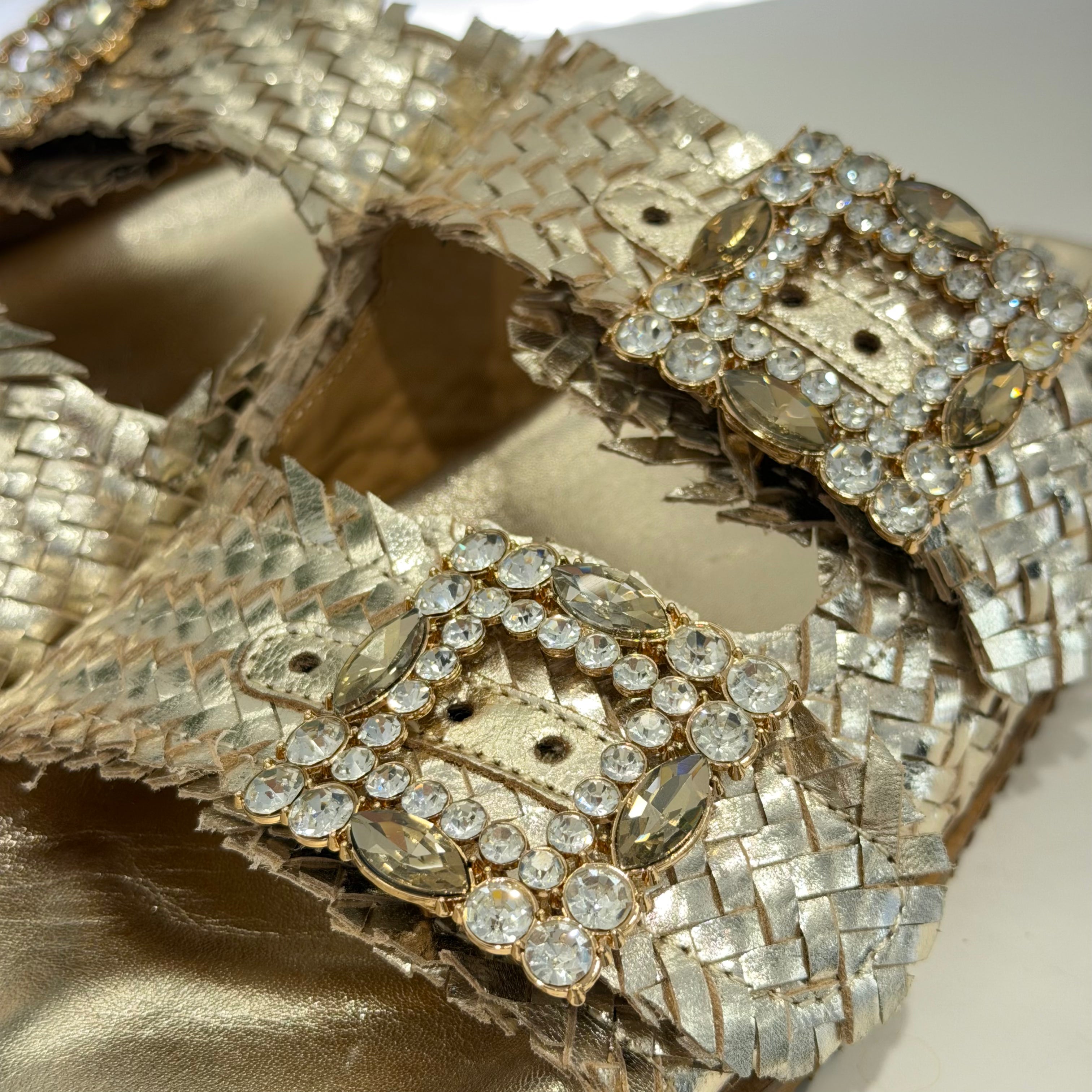 Sandalo ciabatta 2 FASCE basso intrecciate color oro