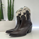 Elena Iachi stivaletto texano pelle moro dettaglio panna