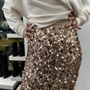 Kikisix Gonna longuette paillettes oro e pizzo bianco