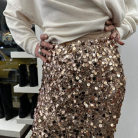 Kikisix Gonna longuette paillettes oro e pizzo bianco