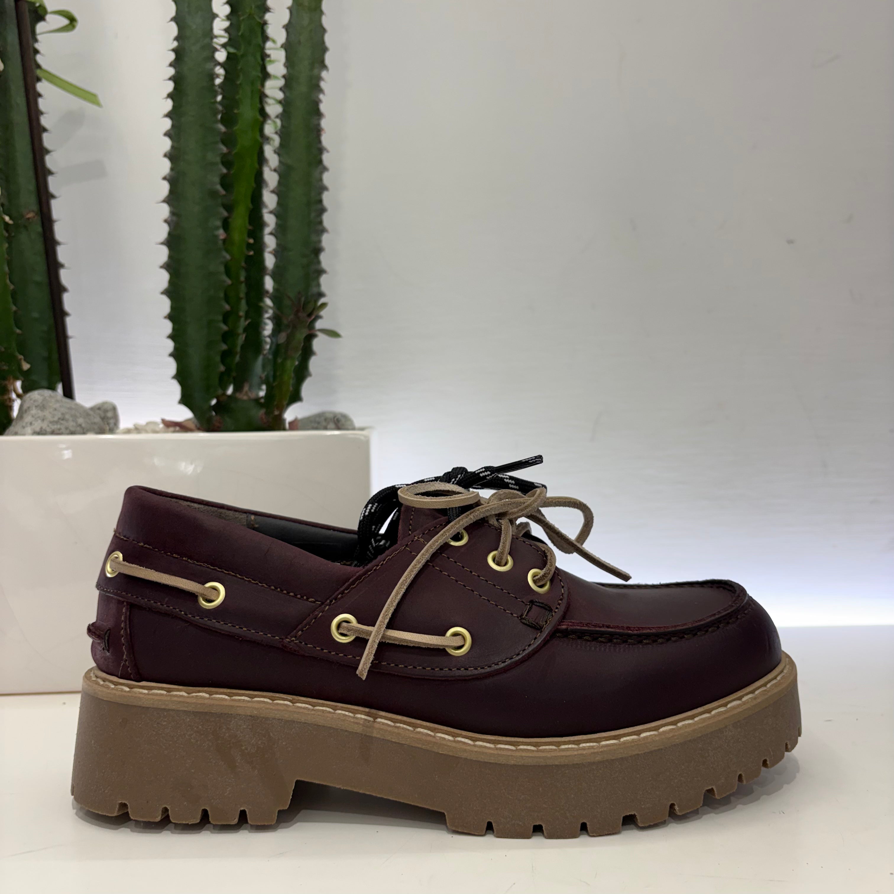 ANTICA BOTTEGA mocassino modello barca BORDEAUX CON LACCIO NERO