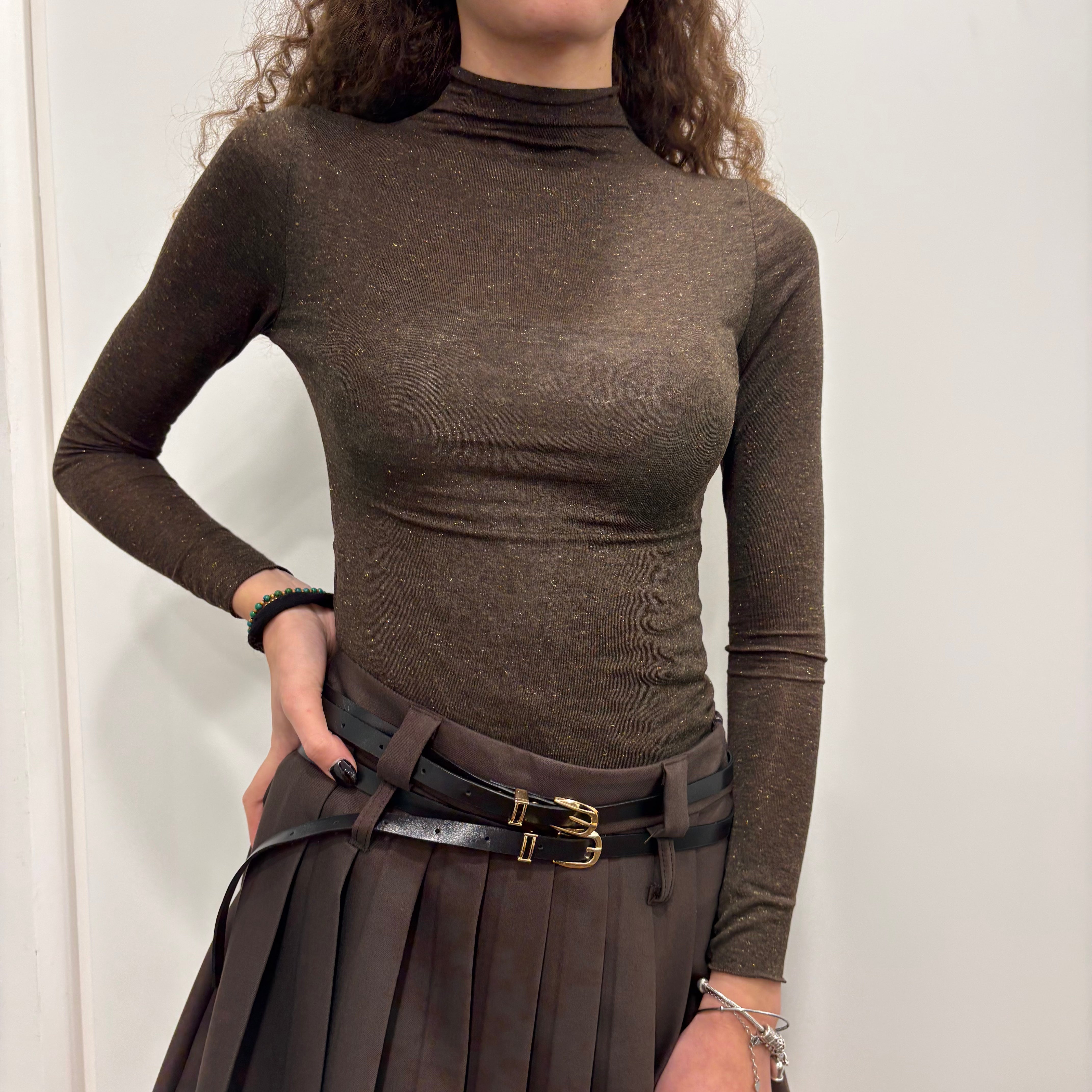 KIKISIX maglia COLLO ALTO filo lurex moro