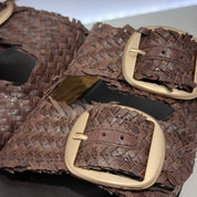 Sandalo ciabatta 2 FASCE basso intrecciate color moro