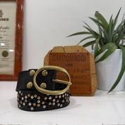 Campomaggi  cintura disegno laser color NERO rivetti oro/argento
