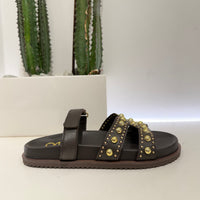 Ciabatta EMMA moro borchie oro strap