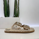 Sandalo ciabatta 2 FASCE basso intrecciate color oro