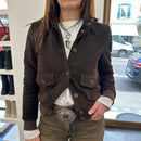 Giacca modello bomber vera pelle scamosciata color moro