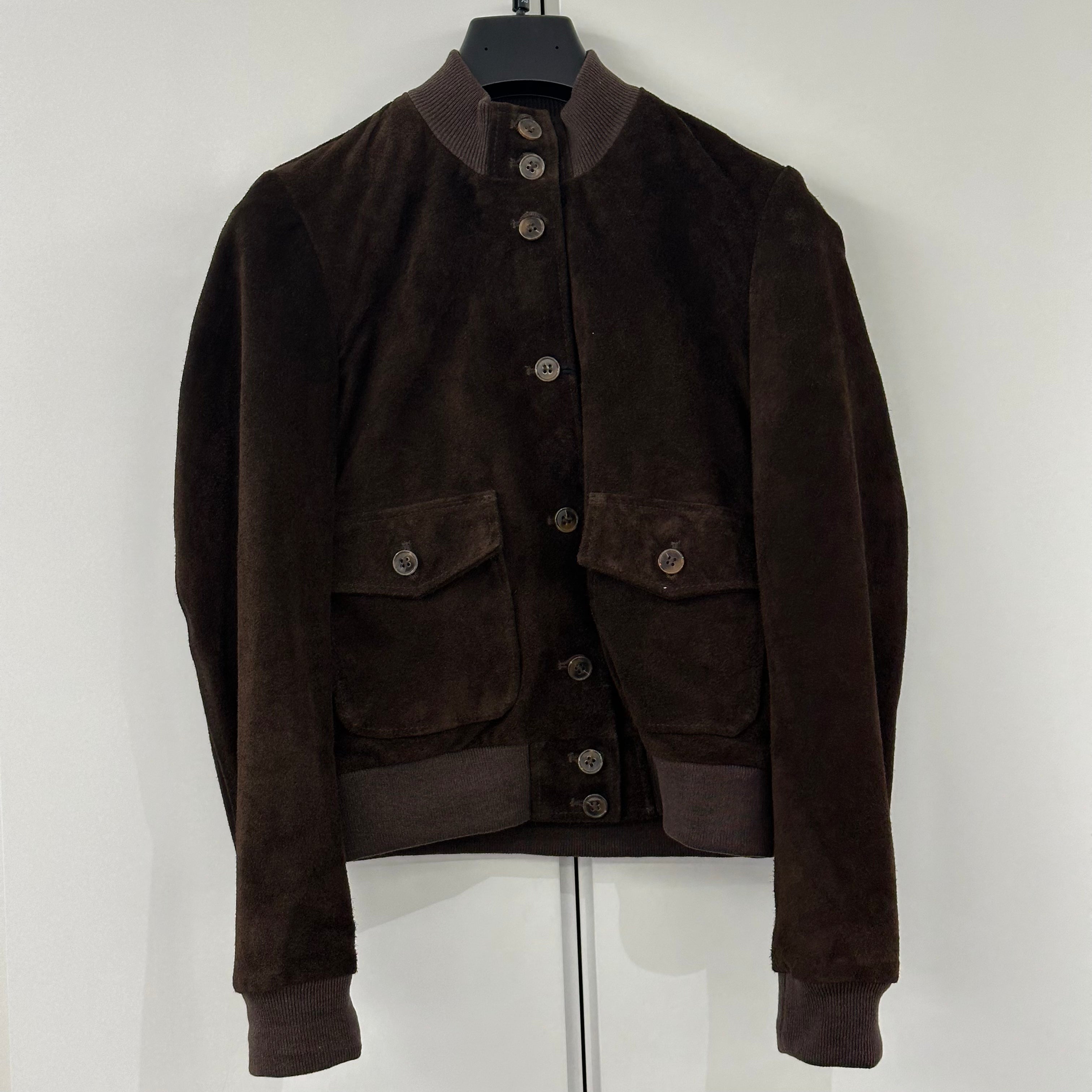 Giacca modello bomber vera pelle scamosciata color moro