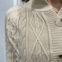 CARDIGAN beige multi trecce collo alto