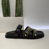 Ciabatta EMMA nera borchie oro strap