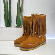 Stivale Indianino suede cuoio borchie e frange
