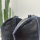 Elena Iachi stivaletto texano pelle nero dettaglio stampa animalier