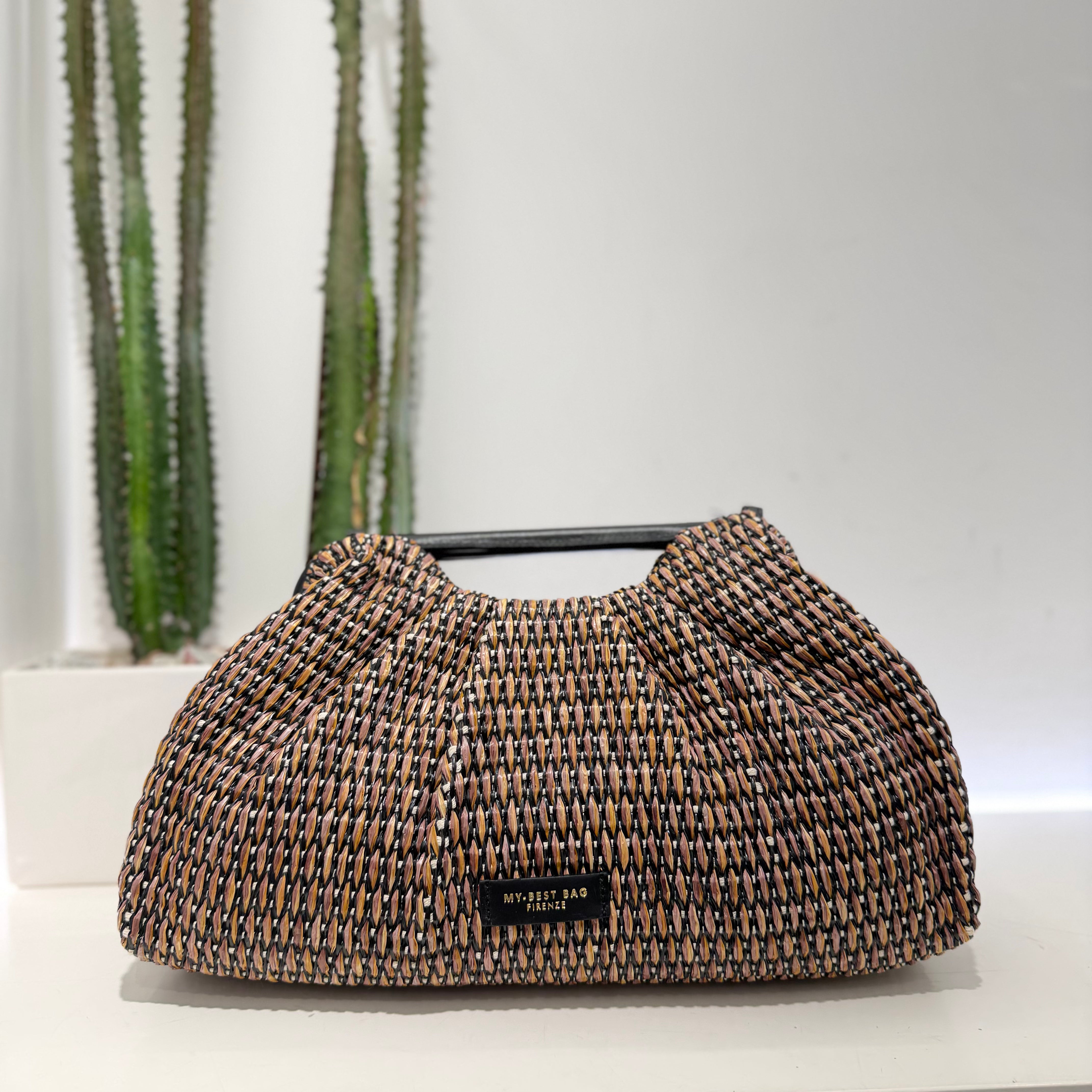 Borsa POUCH NERO RAFIA