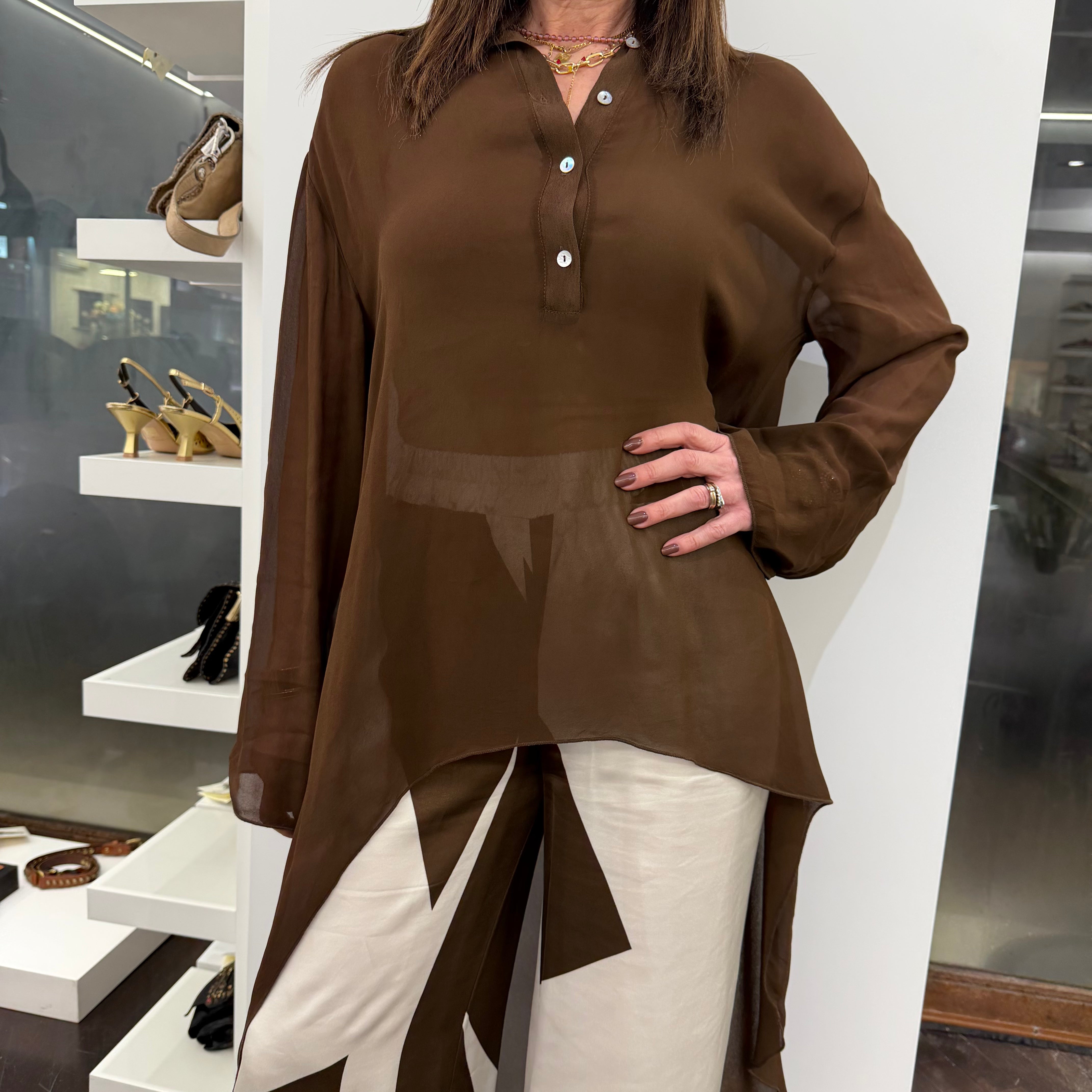 Camicia lunga color caffè