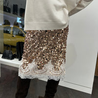 Kikisix Gonna longuette paillettes oro e pizzo bianco