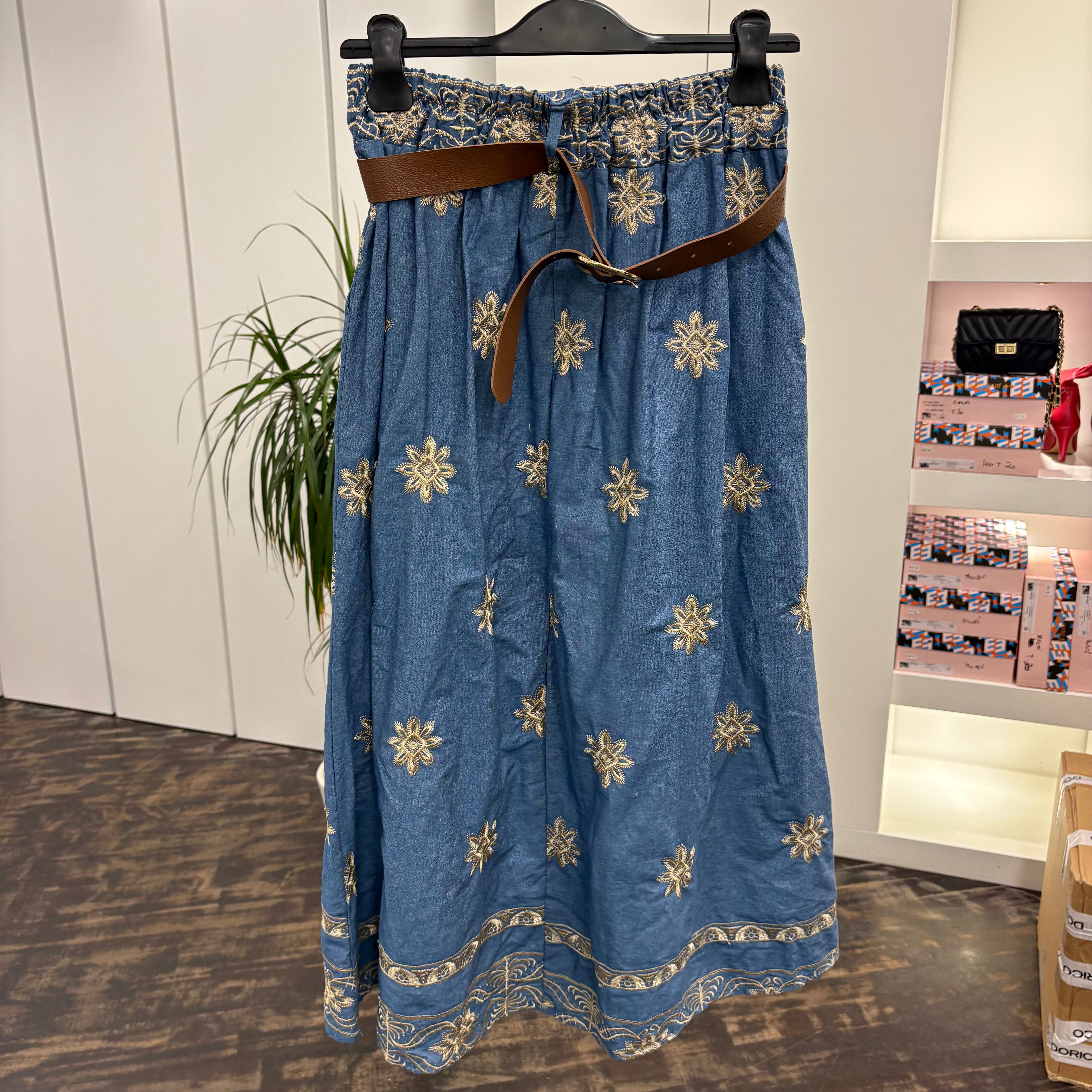 Gonna lunga jeans con fantasia