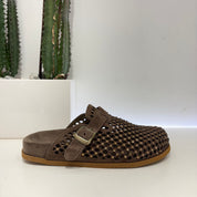 Metisse sabot traforato swarovski suede color moro