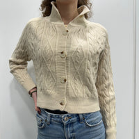 CARDIGAN beige multi trecce collo alto