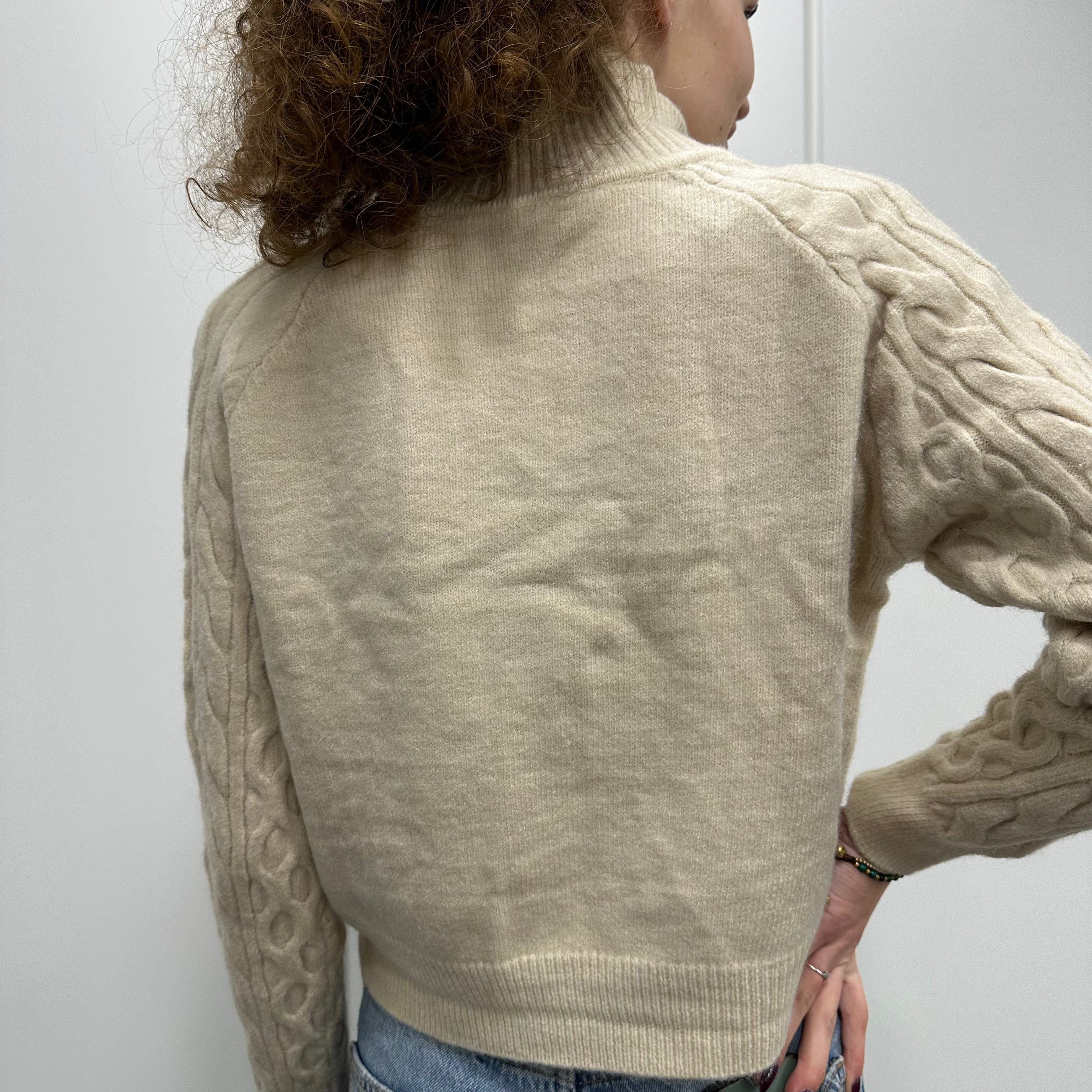 CARDIGAN beige multi trecce collo alto