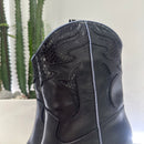 Elena Iachi stivaletto texano pelle nero dettaglio stampa animalier