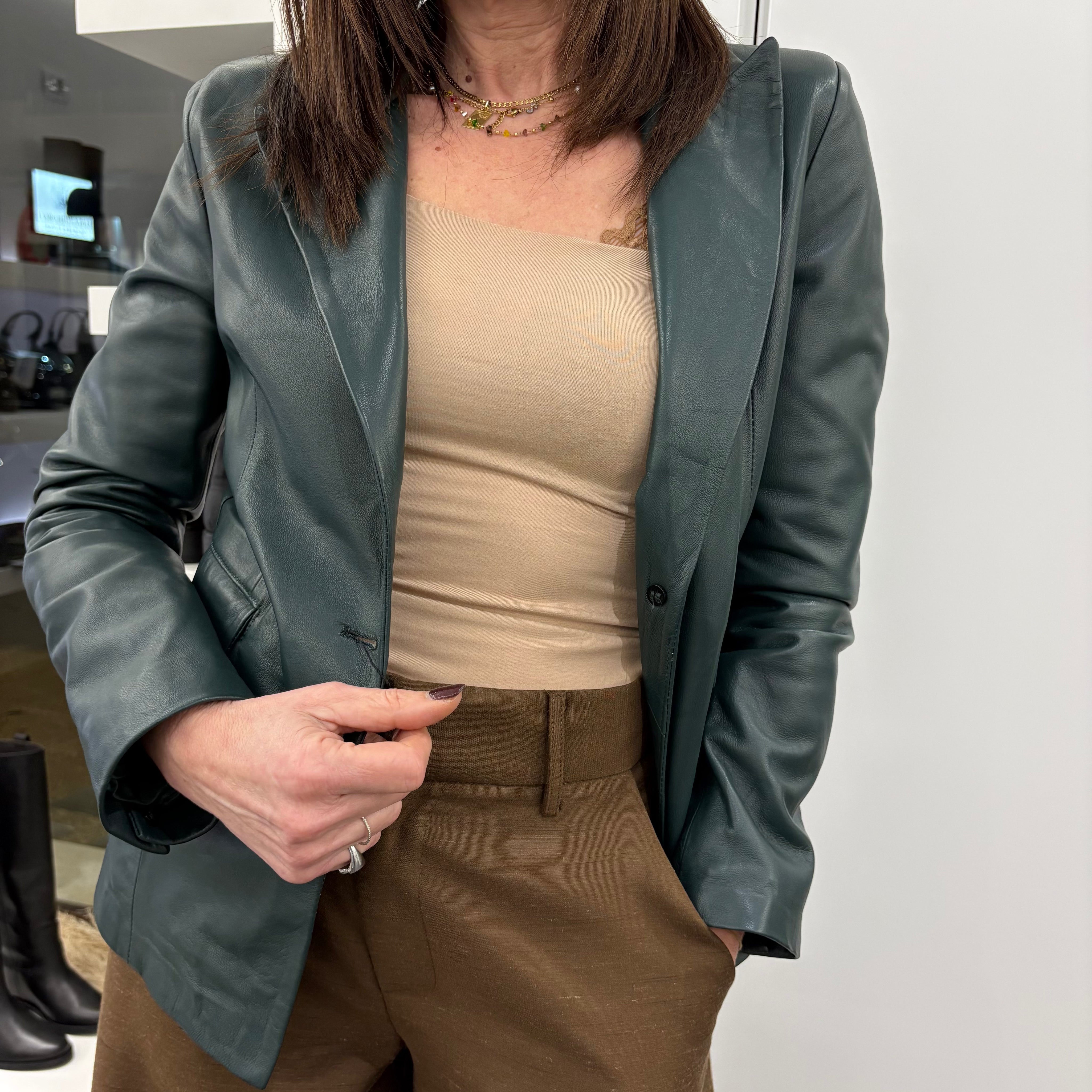 Giacca in vera pelle modello BLAZER VERDE PETROLIO