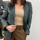 Giacca in vera pelle modello BLAZER VERDE PETROLIO