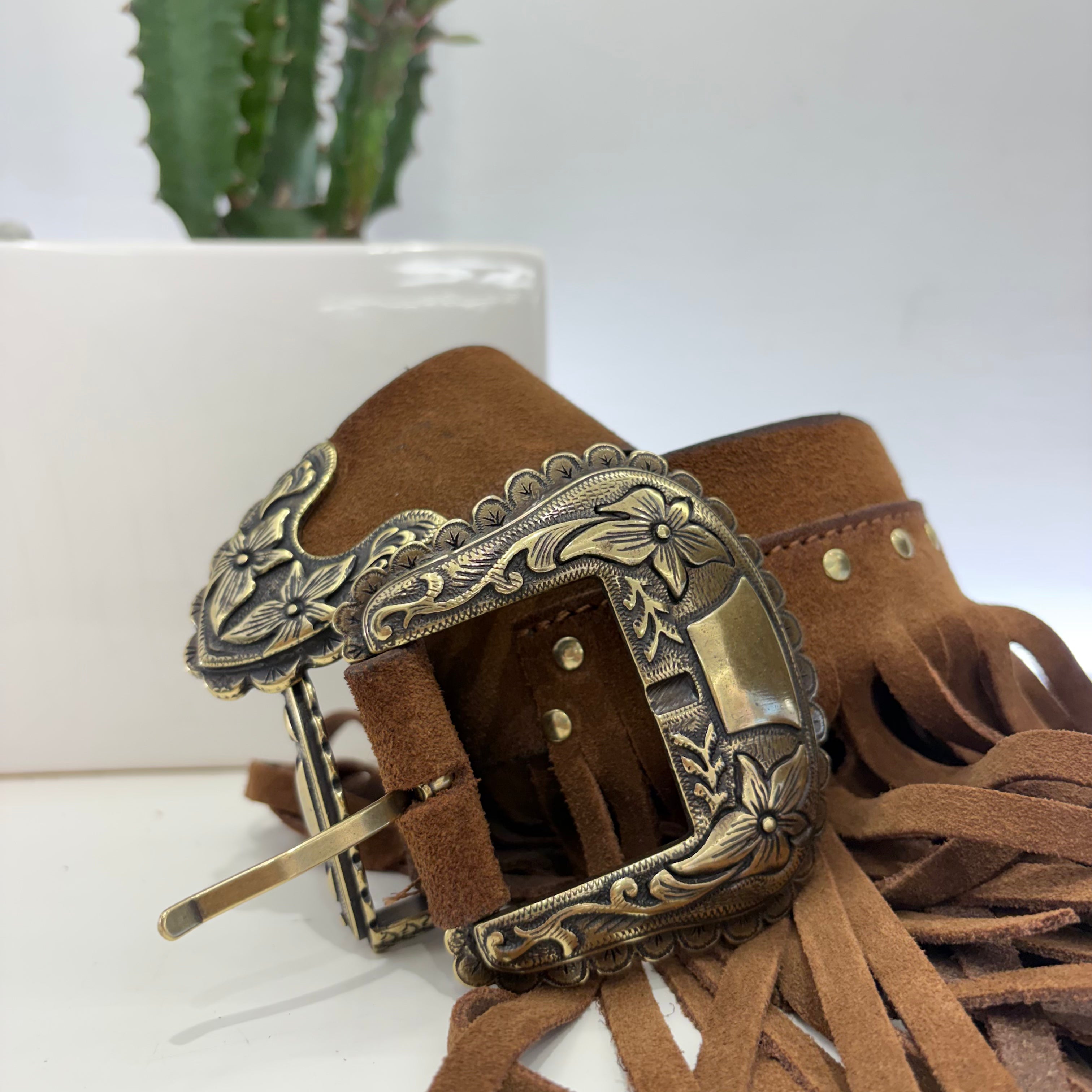 Alberto Luti cintura suede con frange e borchie color argento MAXI FIBBIA