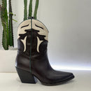 Elena Iachi stivaletto texano pelle moro dettaglio panna