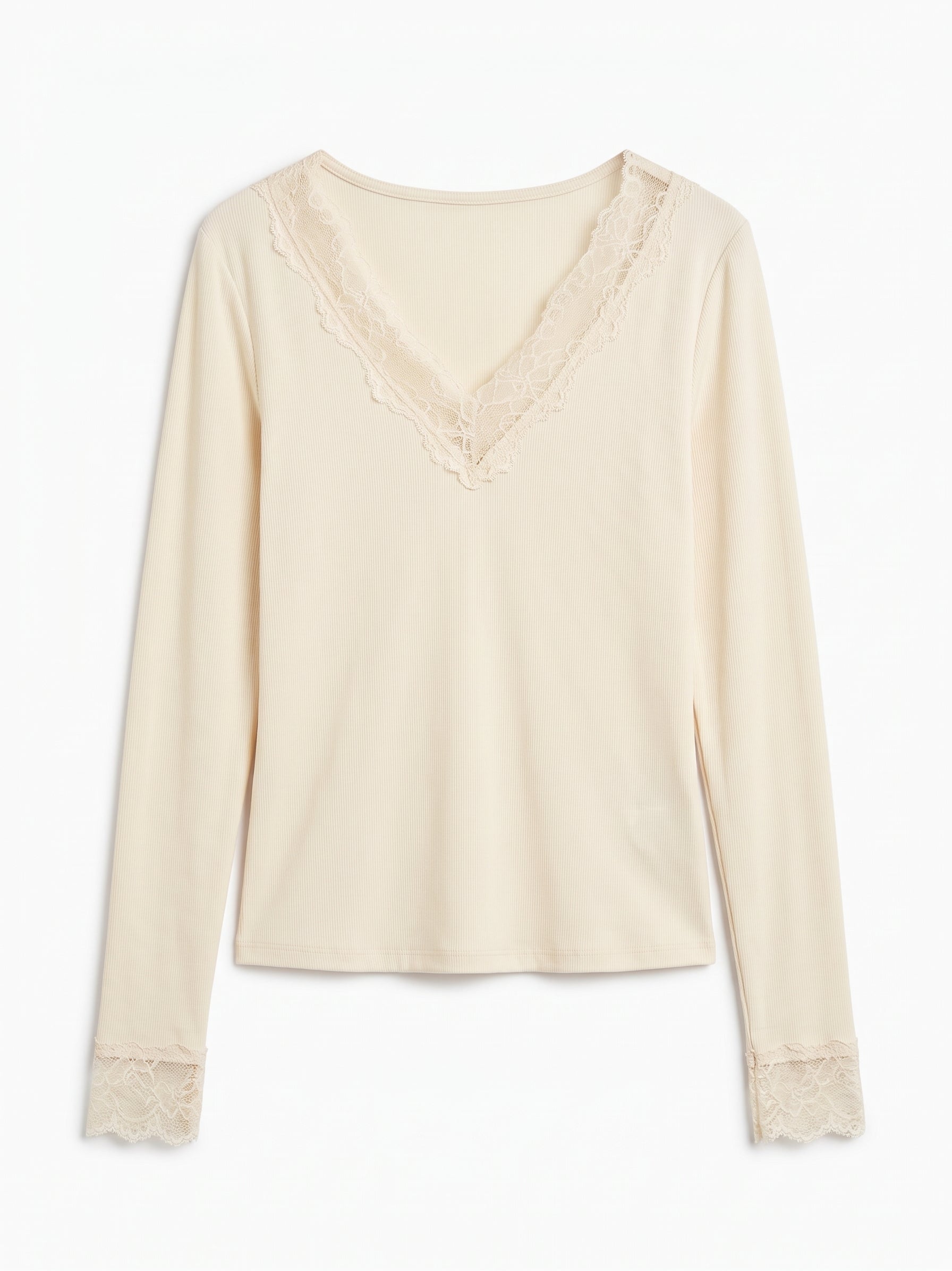 Maglia con scollo in pizzo crema