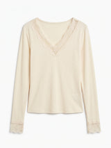 Maglia con scollo in pizzo crema