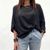 Camicia CLARA in chiffon di seta NERO
