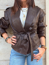 Giacca modello kimono MATRIX vera pelle color moro