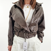 Giacca modello bomber vera pelle color MORO