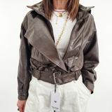 Giacca modello bomber vera pelle color MORO