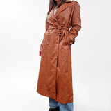 Cappotto lungo doppio petto ecopelle STAMPA COCCO color cuoio