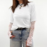 T-shirt BIANCA maniche lunghe in pizzo foro pollice